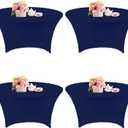 Fivenl 4 Pack 4FT Round Spandex Tablecloth 48 Inch Stretchable Table Cover Washable and Wrinkle Resistant Fitted Round Table Cloth for Wedding, Banquet, Birthday, Party, Restaurant (Navy Blue)