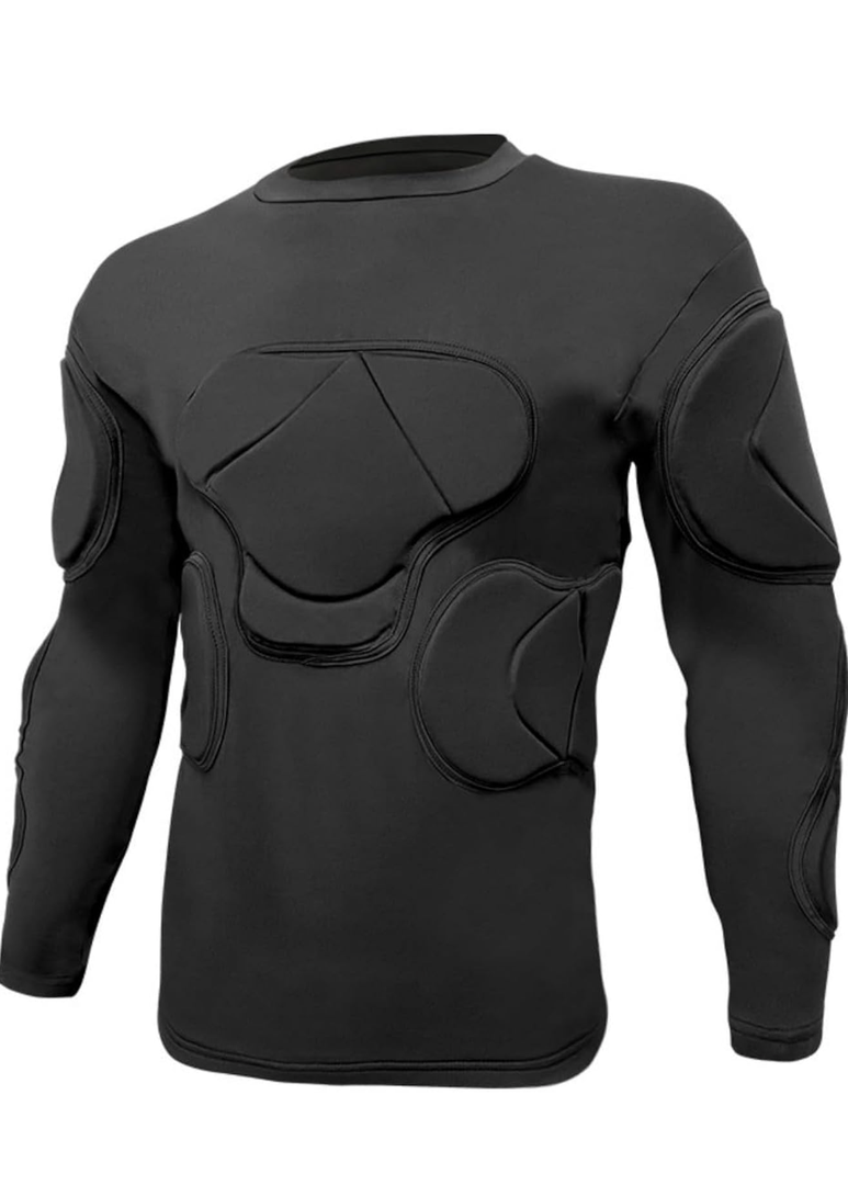 Football Padded Shirt, Black Soccer Goalkeeper Shirts Football Compression Shirt for Basketball Paintball M