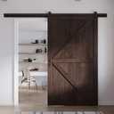 FREDBECK 54in x 84in Brown Barn Door with 9ft (108inch) Barn Door Hardware Track Kit Included, Double Surfaces,Simple Assembly is Required,K-Frame,Coffee