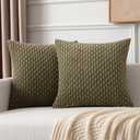 Kevin Textile Pack of 2 Corduroy Decorative Throw Pillow Covers 16x16 Inch Soft Boho Striped Pillow Covers Modern Farmhouse Home Decor for Sofa Living Room Couch Bed Olive Green