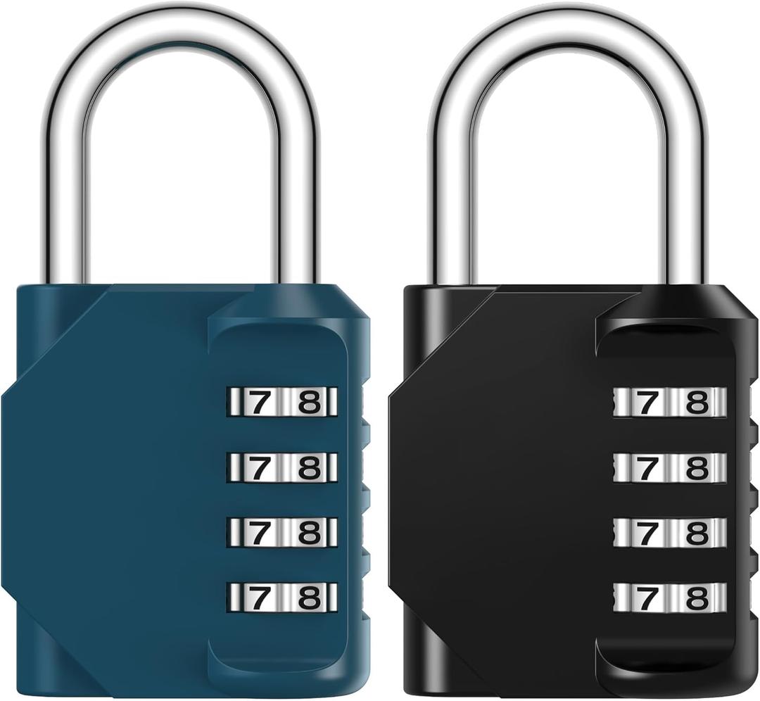 Puroma Combination Lock 2 Pack 4 Digit Waterproof Locker Locks Secure Outdoor Padlock for Gym Lockers, Toolboxes, Gates, Fences, Storage, Sports Locker, Cabinets (Peacock Blue & Black)
