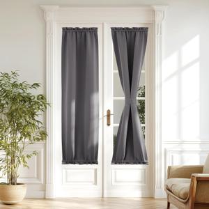 Grey Door Curtains for Window - 20 x 76 inches Long Blackout Thermal Insulated Sidelight Curtain for French Front Glass Window, Privacy Door Shade for Kitchen