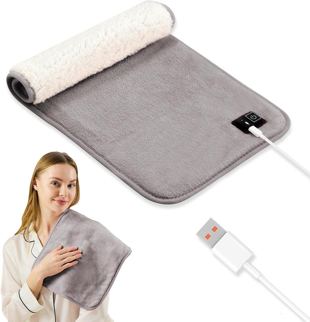 USB to USB C, 18W Fast Heated Pad 24"x 12", USB Heating Pad, 3 Heat Settings, Electric Heating Pads for Back, Machine Washable, Auto Shut Off, Back Pain Relief/Period Cramps, Grey