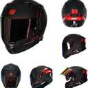 HAX Force Aerodynamic Full Face Helmet for Street & E-Bikes DOT & ECE Certified - Enhanced Dual Visor, Adult Size, Pinlock Ready Matte Black Red M (Black)