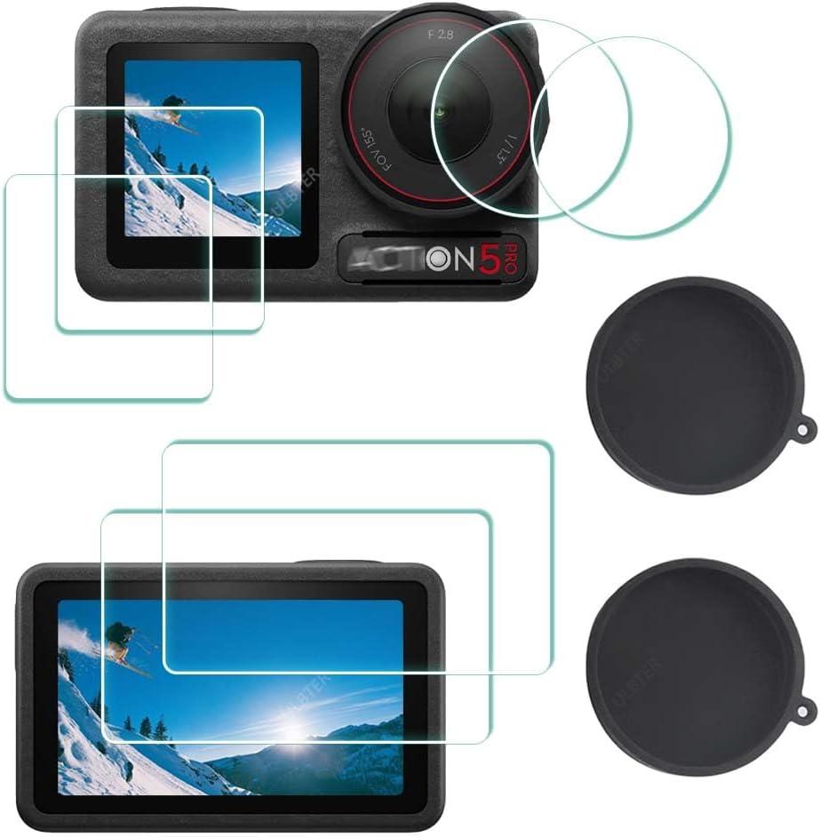 Screen Protector for DJI OSMO Action 5 Pro Camera + Lens cap Cover [2+6 Pieces], 0.3mm 9H Hardness Tempered Glass, Anti-Scrach Anti-Bubble