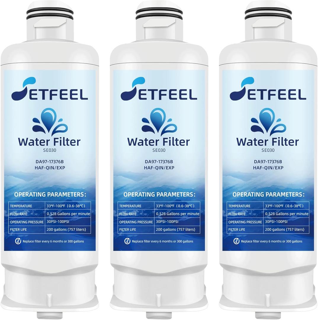 HAF-QIN Refrigerator Water Filter for Samsung HAF-QIN/EXP, Carbon Block Filtration, DA97-17376B Rs27t5200sr hafqin Rs22t5201sr Rf27t5241sr Rf29a9671sr, Bespoke Water Filter 3 PacK SETFEEL