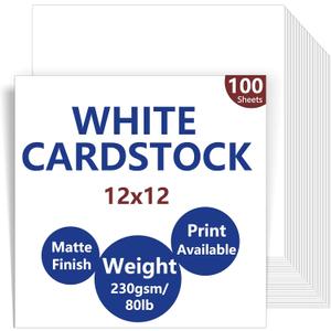 100 Sheets White Cardstock 12 x 12 80lb | Heavyweight White Card Stock Printer Paper | Ideal for Business Cards, Art Projects, Invitations and Printing