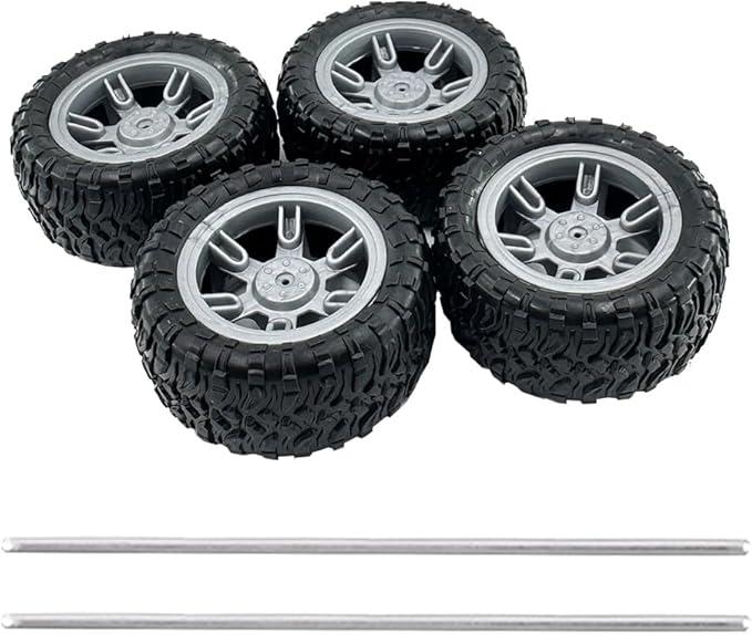 4PCS Toy Car Wheel 60mm Model Car Rubber Tire Wheel with Metal Shaft Axles for RC Car Truck DIY Model Toy Building Project (3x60mm