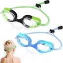 Vvinca Kids Swim Goggles with Bungee Strap No Leaking Anti Fog Toddler Goggles with Quick Adjust Ages 3-14 (01- Green & Blue Gradient)