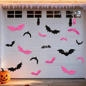 20Pcs Halloween Garage Decoration Magnet Stickers Black Pink Bat Refrigerator Decals Magnet Stickers for Party Home Door Dishwasher Decor