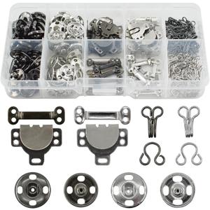 100 Pairs 3 Styles Skirt Hooks and Eyes Latch Hook for Clothing, Sewing Fixing Tools with Copper Snaps Buttons Fasteners Press Studs for Trousers, Dress, Bra Sewing DIY Crafting (Black, Silver)