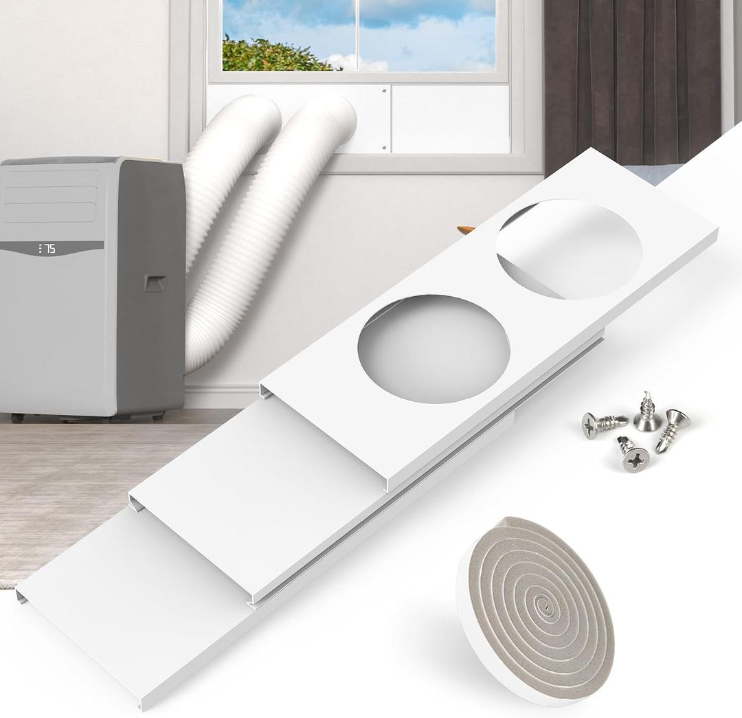 BJADE'S Dual Hose Portable Air Conditioner Window Seal Kit for 5in Portable AC Exhaust Hose with Insulating Sealing Tape,Adjustable Portable AC Window Vent Kit Length from 17" to 47"