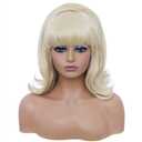 Rugelyss Short Blonde Wig with Bang Retro Bouffant Beehive Wigs fits 80s Costume or Halloween Party