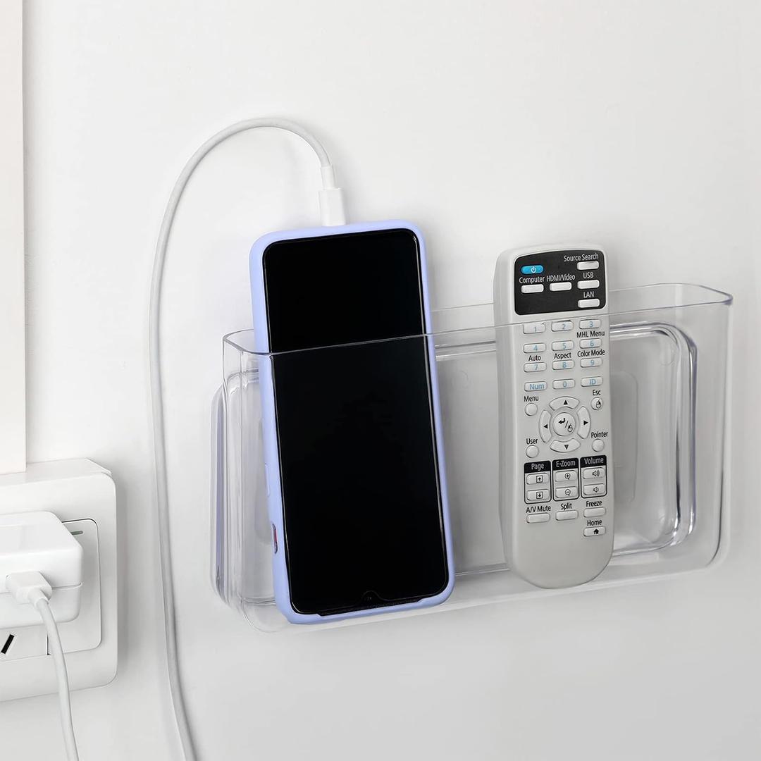 Wall Mount Storage Organizer Box for Phone Remote Control Holder Clear L