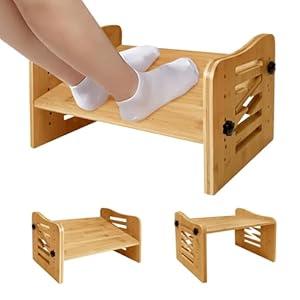 Myplace Bamboo Adjustable Under Desk Footrest, Ergonomic Foot Rest with 7-Level Adjust at Work, Slanted Foot Stool for Home Office Kitchen Bedroom (Burlywood)