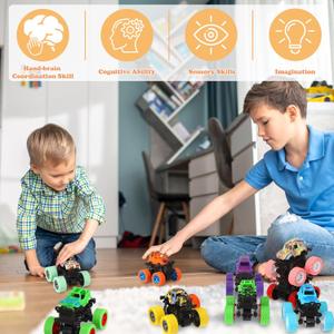 Hiboom 6 Pcs Friction Powered Mini Monster Trucks for Boys and Girls, Pull Back Vehicle Push and Go Toy Car 360° Rotating Stunt Car for Birthday Decoration Christmas Party Gifts
