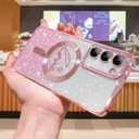 ZONRW for Samsung Galaxy S23 Plus Case Magnetic,for Women Girl Soft Cute Luxury Love Heart Plating Bling Gradient Glitter Phone Case Compatible with MagSafe Clear Shockproof Back Cover 6.6-Pink