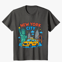 New York City Icons Cartoon Style Kids Trip Travel Souvenir T-Shirt, M