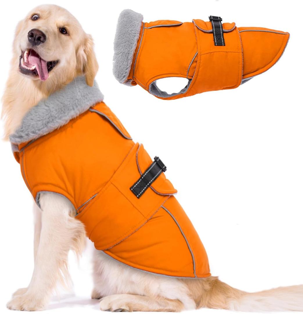 Lelepet Warm Dog Coat Reflective Dog Fleece Vest Waterproof Dog Jacket Windproof Dog Winter Coat Dog Cold Weather Coats with Adjustable Buckle Fleece Lining Dog Snowsuit Dog Coat for Large Dogs, XXL
