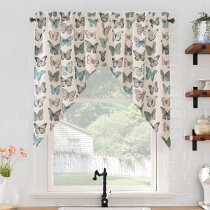 No. 918 Magdalena Crushed Sheer Voile Rod Pocket Kitchen Curtain Swag Pair, 56" x 38", Blue