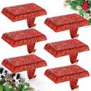 Huwena Christmas Stocking Holders Shiny Mantel Stocking Hangers Fireplace Hangers Glitter Hanging Hooks for Christmas Holiday Fireplace Window Table Supplies (Red,6 Pcs)