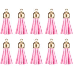 HARFINGTON 200Pcs Leather Tassel Keychain Charm Bulk with Cap for Pendant Bracelet Jewelry Making DIY Craft Decoration(1.46 Inch), Pink