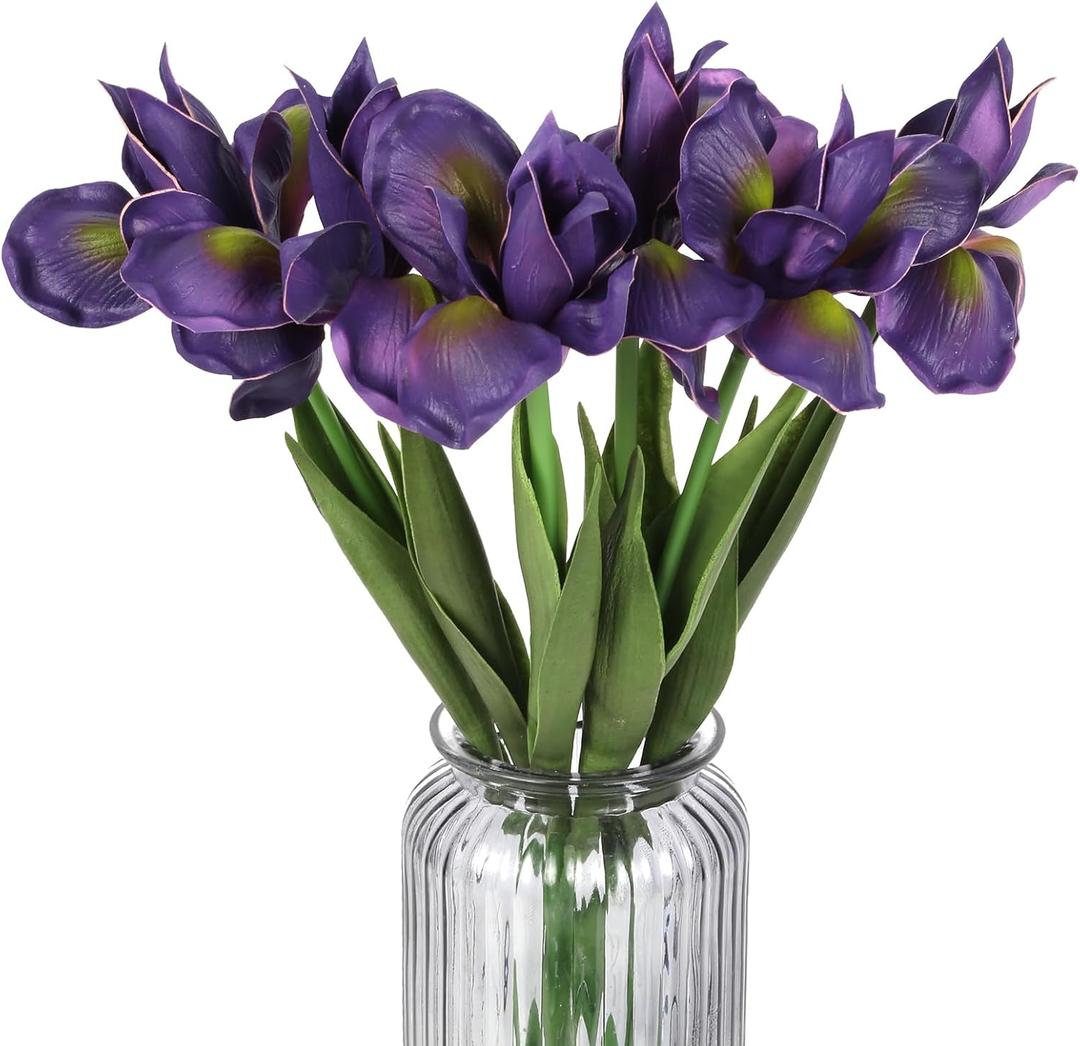 Purple Iris Flowers Real Touch 6 PCS Iris Artificial Flowers 18.9 in Long Stems Flowers for Decoration for Wedding Bridal Home Kitchen Party(Dark Purple)