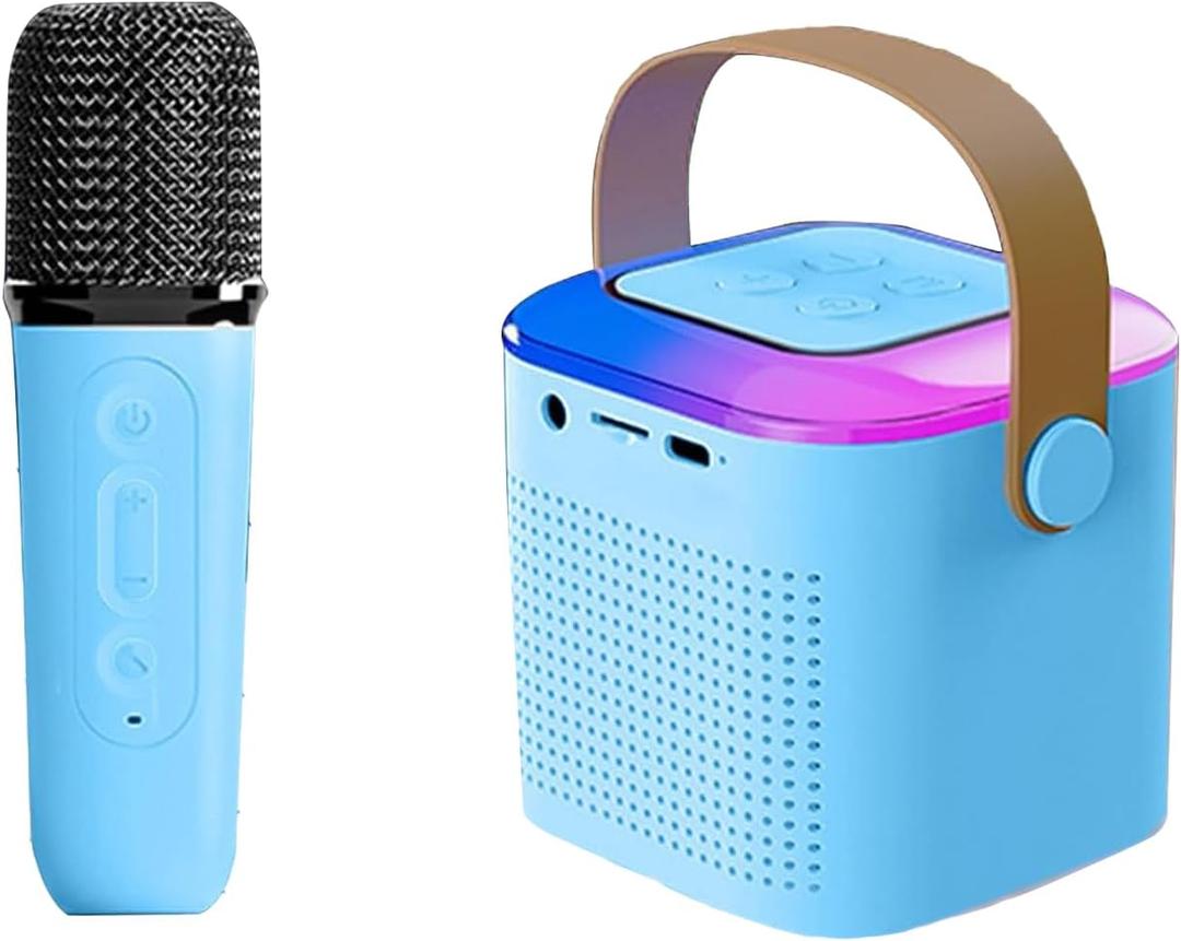 Karaoke Machine for Kids and Adults, Mini Karaoke Bluetooth Microphone Singing Speaker with 1 Wireless Microphones and 7 Color Lights, Toys for All Smartphones, Birthday, Home, Family Party (Blue)