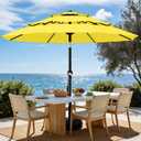 AreShark 9ft 3-Tier Patio Umbrellas, Outdoor Umbrella with 8 Sturdy Ribs UV Protection Windproof, Market Table Umbrella w/Push Button Tilt & Crank for Pool, Porch, Deck, Garden(Yellow)
