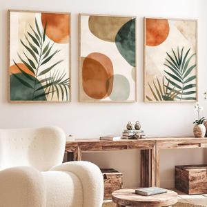 Abstract Boho Painting Mid Century Modern Pictures Boho Botanical Canvas Wall Art Neutral Abstract Posters Burnt Orange and Green Wall Art Abstract Geometric Poster Prints for Wall 16x24inch No Frame
