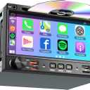 Double Din Carplay Car Radio with CD/DVD, 7 Inch Touchscreen Stereo with Wireless CarPlay & Android Auto Support Backup Camera, Bluetooth & Voice Control, Mirror Link, Subwoofer,SWC, AM/FM Radio