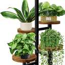 GEEBOBO 5 Tier Plant Stand With 4 Wheels, Metal Wood Tall Plant Stands For Indoor Plants Multiple, Corner Tiered Flower Plants Shelf Stand for Living Room Bedroom, Brown
