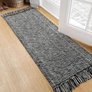 Collive Hallway Runner Rug, 2' x 5' Soft Washable Kitchen Runner Rug, Black Contemporary Modern Laundry Room Rugs Indoor Hand-Woven Cotton Carpet for Bedroom Entryway Front Door Farmhouse