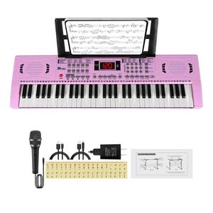 Electric Piano Keyboard, Digital 61 Key Piano Keyboard Kids with Speaker Microphone & Music Sheet Stand, Gift for Children Early Education Beginners, Pink