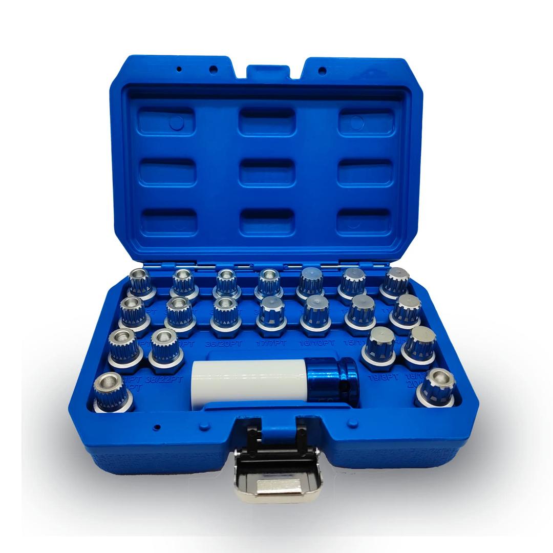 21PCS Wheel Locking Nut Key Kit - Compatible with BMW, Anti-Theft Lug Nut Removal Tool (21PCS Socketrs Set)