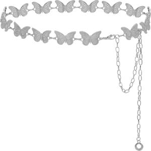 Waist Chain Belts Women Girls Metal Belly Link Adjustable Waist Belt for Jeans and Dress (S: 41.3 in, Silver Butterfly)