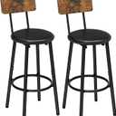 HOOBRO Bar Stools, Bar Stools Set of 2 with PU Upholstered, Bar Chairs with Footrest and Back, 26" Bar Stools for Kitchen Island, Dining Room, Easy to Assemble, Rustic Brown and Black BF31BY01G2, 13"L x 13"W x 36.6"H