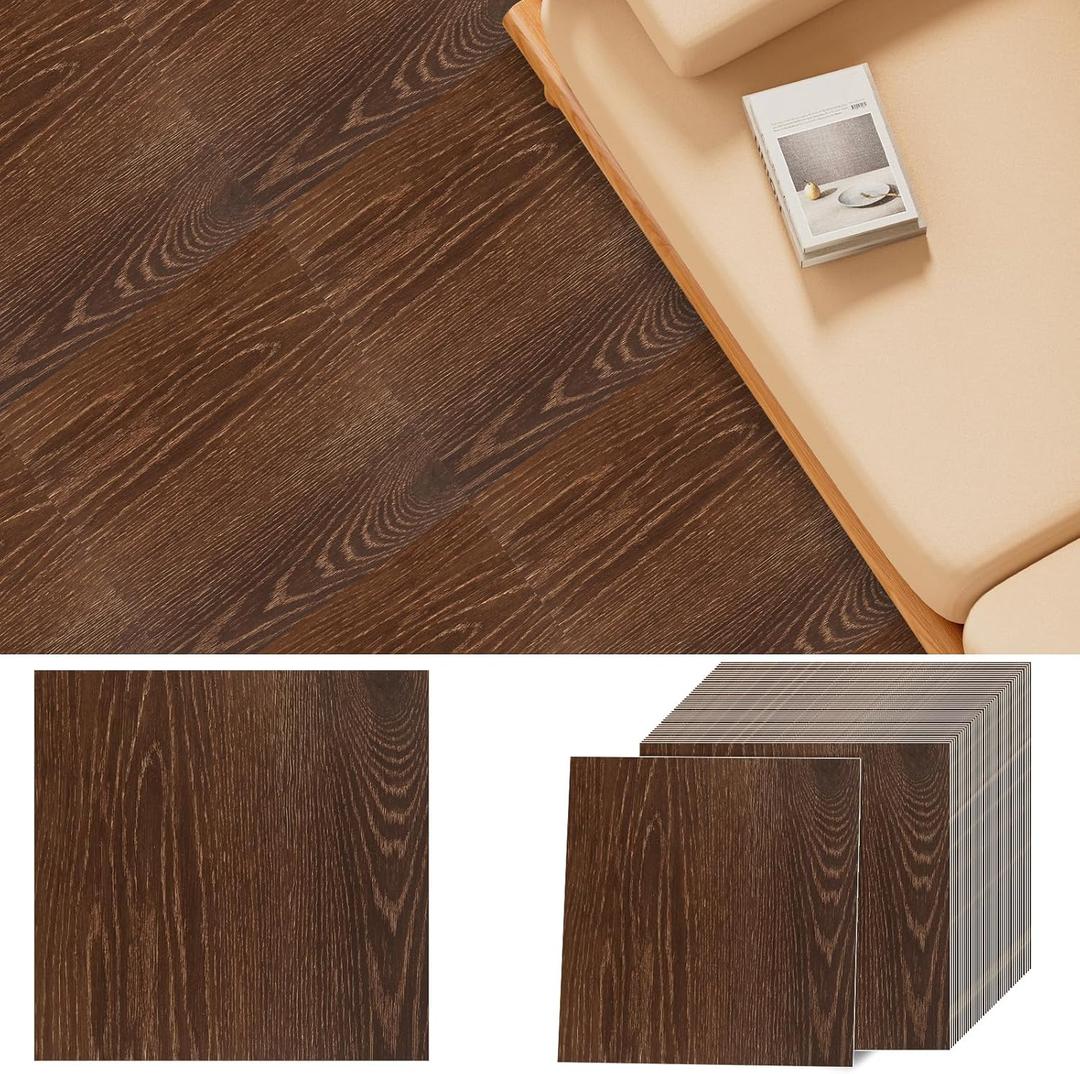 JMIATRY 40PCS 12x12 In Peel And Stick Floor Tile Walnut Wood Vinyl Flooring Peel And Stick Waterproof Brown Wood Sticky Tiles for Floor 12x12x0.05 Inch Self Adhesive Kitchen Floor Tiles,Cover 40 Sq.Ft