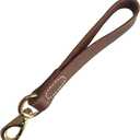 FAIRWIN Leather Short Dog Leash 12" - Short Dog Traffic Lead Leash for Large Dogs Training and Walking (Width: 3/4") (Brown-New)