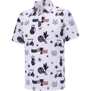 Mens Golf Polo Shirts Short Sleeve Performance Moisture Wicking Dry Fit Casual Print Funny Golf Polo Shirts for Men (L)