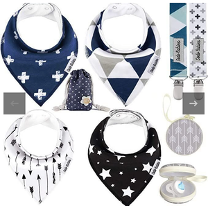 Dodo Babies Baby Bandana Drool Bib Set - 4pc Infant Bibs with 2 Pacifier Clips, Binky Case, Gift-Ready Bag - Soft Absorbent Cotton with Polyester Back - Adjustable Buttons to Fit 3-24 -Month Old Boys