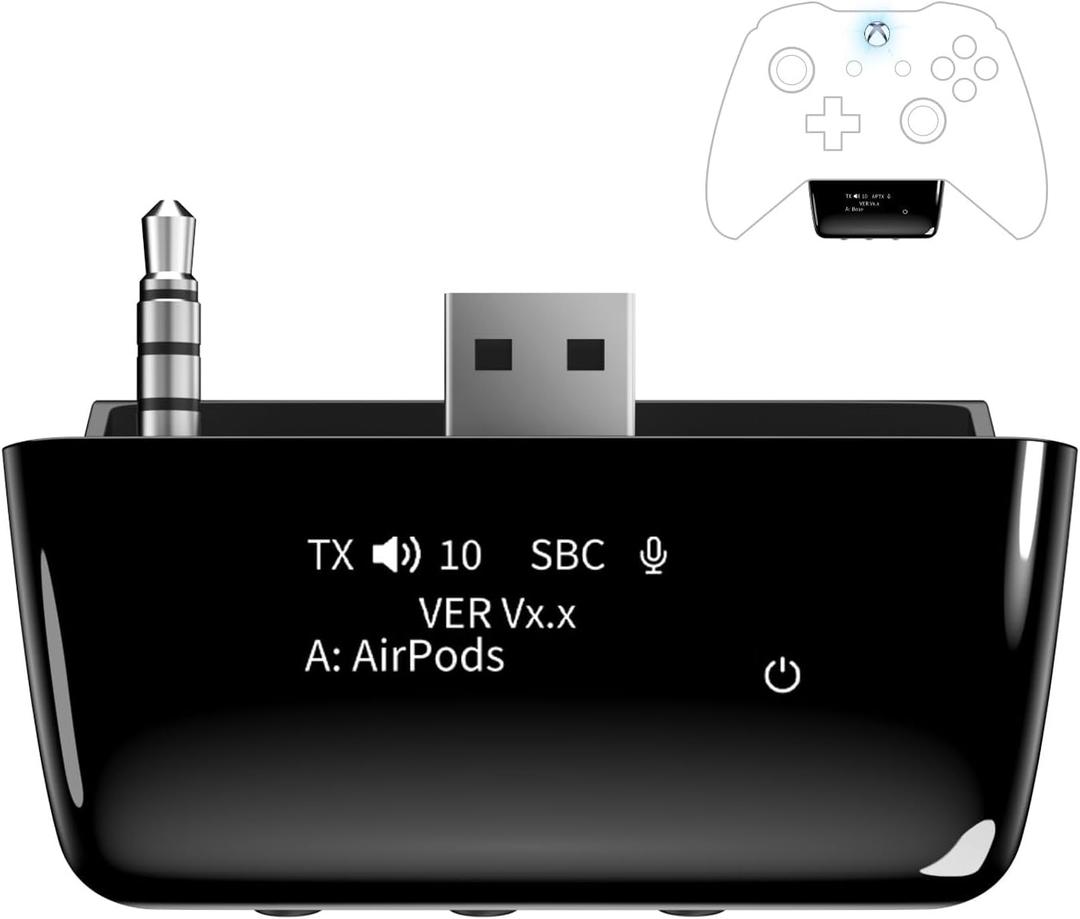 Bluetooth 5.2 Wireless Audio Adapter for Xbox One, Xbox Series X|S and Elite 2 Controller, Xbox Mic Adapter with Screen Supports Low Latency