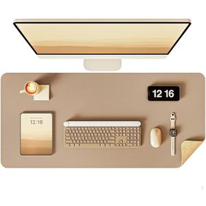 YSAGi Double-Sided Desk Pad, 35.4"x17"Leather Desk Mat, Eco Cork Desk Pad Protector,Large Mouse Pad,Waterproof Desk Blotter for Office/Home(Apricot)