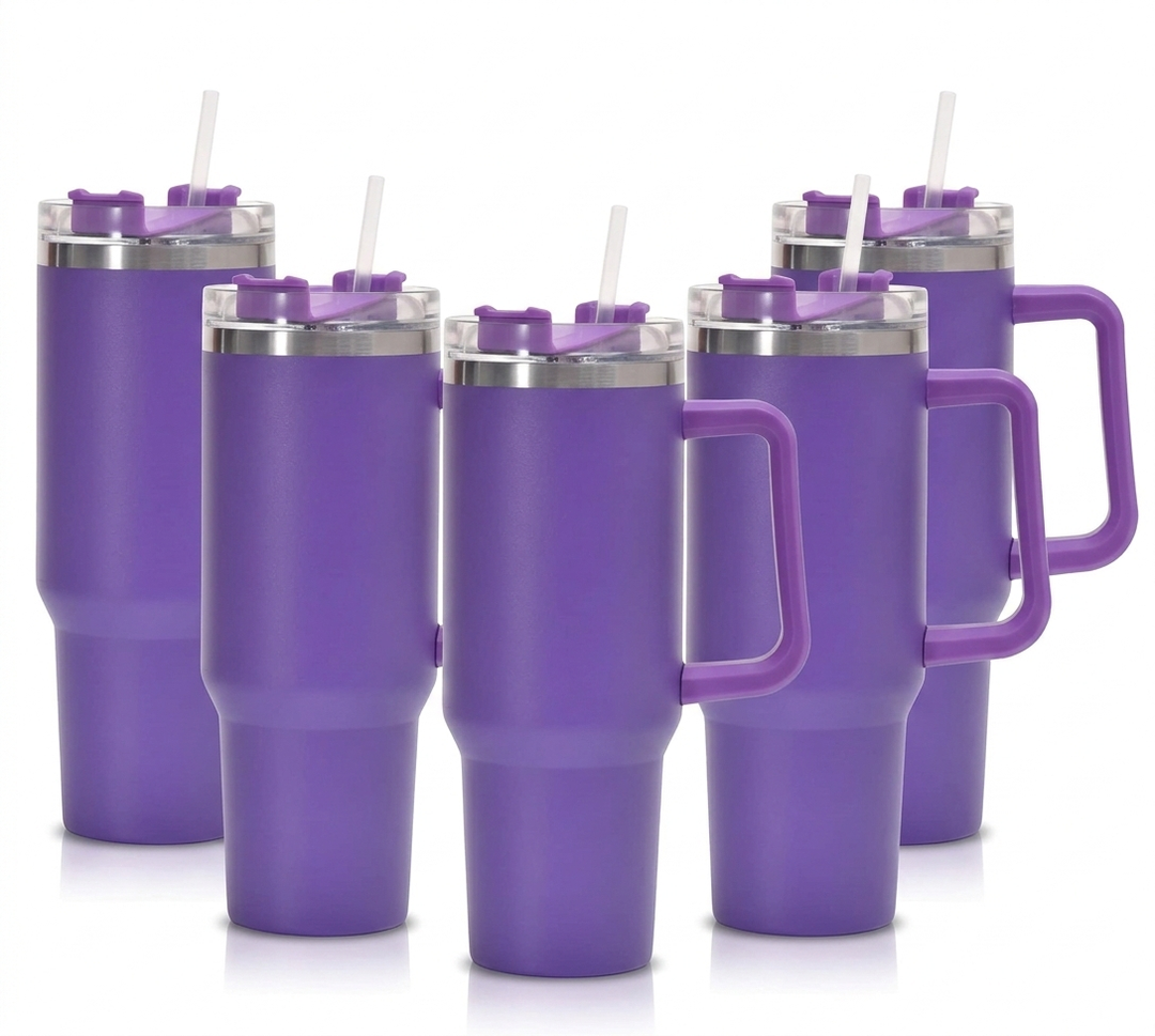 HASLE OUTFITTERS 30oz Tumbler Bulk with Handle, Insulated Travel Coffee Mug Set with Handle Leak-Proof Double Wall Stainless Steel Vacuum Tumblers Pack Metal Cup for Hot and Cold Drink (30 Ounces-5, Purple)