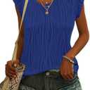 AUSELILY Women's 2025 Trendy Summer Cap Sleeve Tank Tops Casual Ladies Loose Fit V Neck T Shirts, Blue, Medium