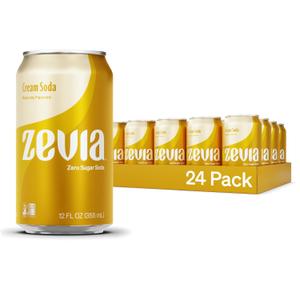 Zevia Zero Sugar Soda, Cream Soda, 12 oz Cans (24-Pack)  Naturally Sweetened, Non-GMO Project Verified, Gluten-Free, Vegan (EXP 04/20/27)