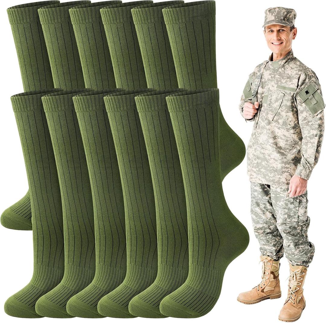 Hercicy 6 Pairs Men's Army Socks Military Boot Socks Cotton Crew Dress Stocking Men Plain Casual Season Grade Regular Fit