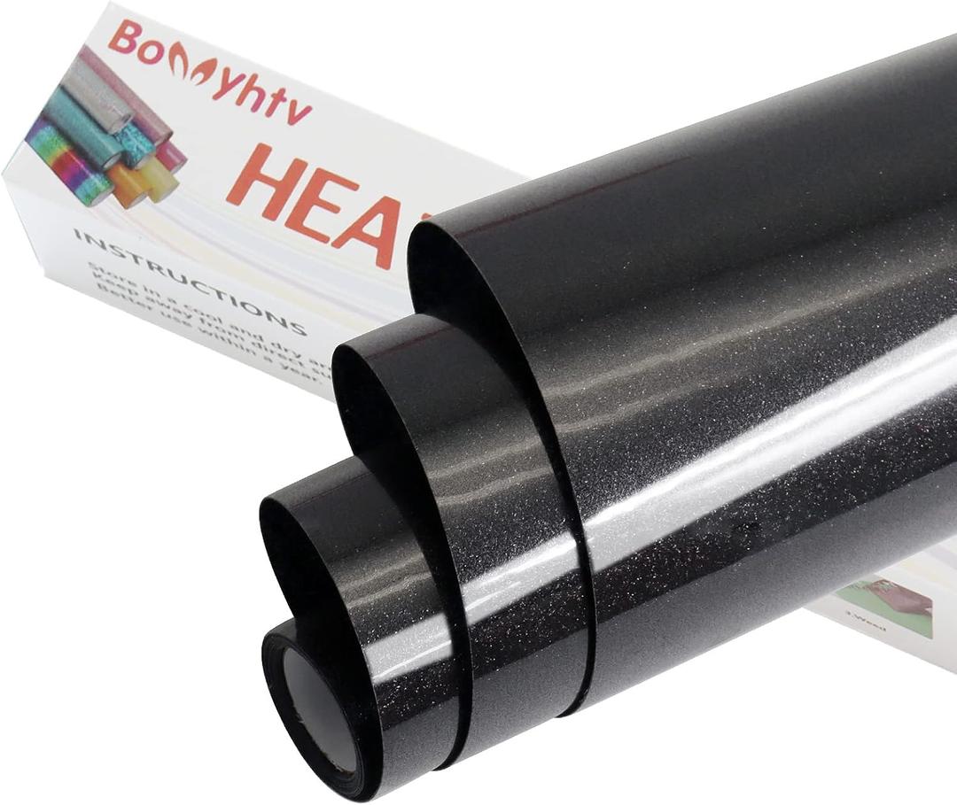 Glitter HTV Heat Transfer Vinyl, 12" x 5ft, for Cricut & Silhouette Cameo, Iron on Vinyl for T-Shirts & Gifts (Black)