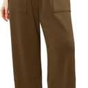 Angerella Womens Baggy Wide Leg Pants High Waisted Casual Lounge Pant Loose Comfy Stretchy Trousers with Pockets (Brown)