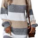 SOLY HUX Sweater Dresses for Women 2025 Long Sleeve Striped Knit Dress Fall Winter Dresses for Women Trendy (Gray, M)